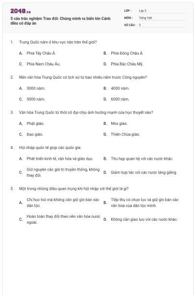 5 câu trắc nghiệm Trao đổi: Chúng mình ra biển lớn Cánh diều có đáp án