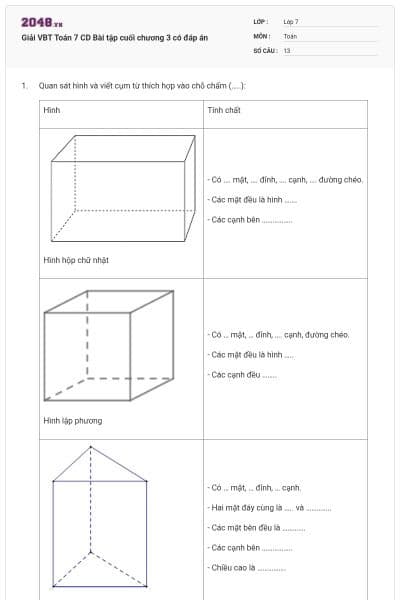 Giải VBT Toán 7 CD Bài tập cuối chương 3 có đáp án