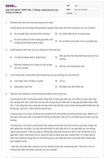 Giải VTH GDCD 7 KNTT Bài 7. Phòng, chống bạo lực học đường có đáp án