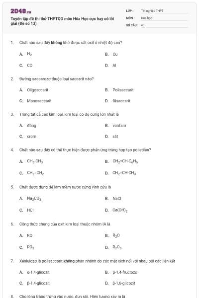 Tuyển tập đề thi thử THPTQG môn Hóa Học cực hay có lời giải (Đề số 13)