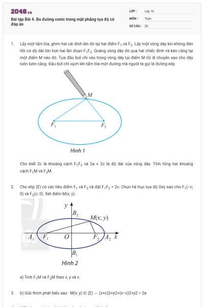 Bài tập Bài 4. Ba đường conic trong mặt phẳng tọa độ có đáp án