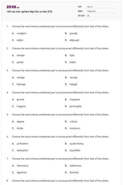 100 câu trắc nghiệm Ngữ Âm cơ bản (P3)