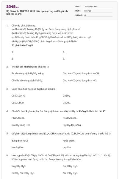 Bộ đề ôn thi THPTQG 2019 Hóa học cực hay có lời giải chi tiết (Đề số 29)