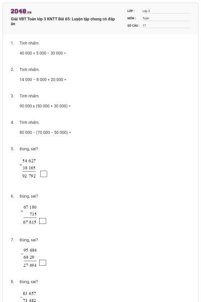 Giải VBT Toán lớp 3 KNTT Bài 65: Luyện tập chung có đáp án