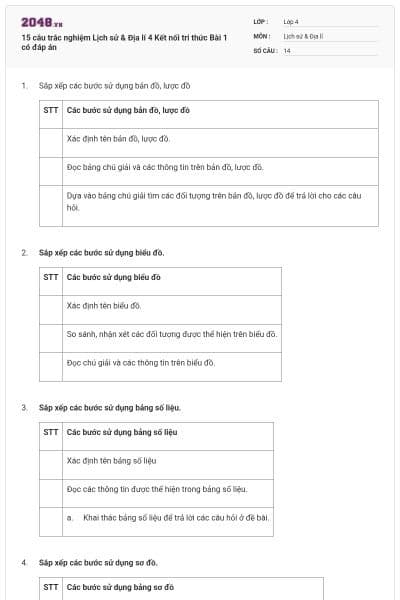 15 câu trắc nghiệm Lịch sử & Địa lí 4 Kết nối tri thức Bài 1 có đáp án