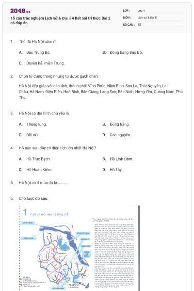 15 câu trắc nghiệm Lịch sử & Địa lí 4 Kết nối tri thức Bài 2 có đáp án
