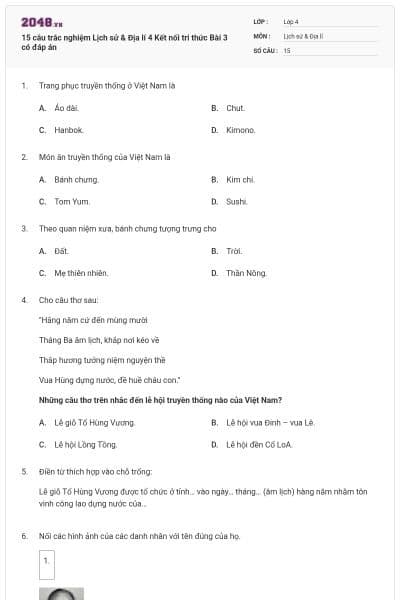 15 câu trắc nghiệm Lịch sử & Địa lí 4 Kết nối tri thức Bài 3 có đáp án