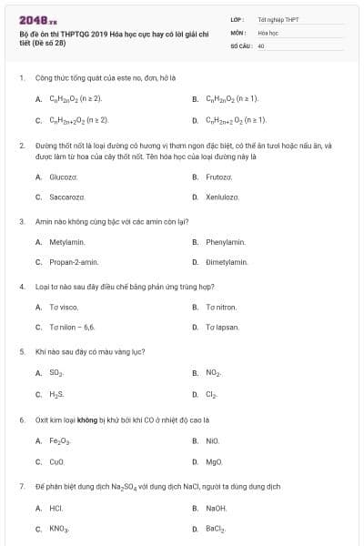 Bộ đề ôn thi THPTQG 2019 Hóa học cực hay có lời giải chi tiết (Đề số 28)