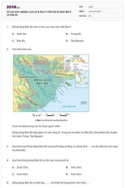20 câu trắc nghiệm Lịch sử & Địa lí 4 Kết nối tri thức Bài 8 có đáp án