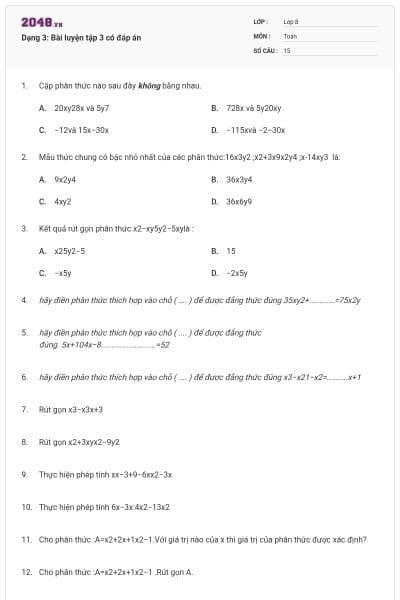 Dạng 3: Bài luyện tập 3 có đáp án