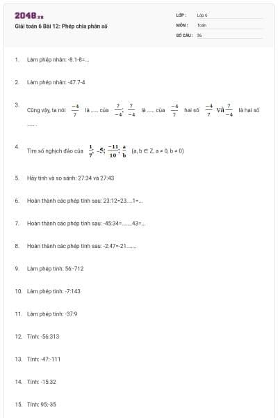 Giải toán 6 Bài 12: Phép chia phân số