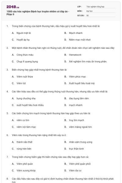 1000 câu trắc nghiệm Bệnh học truyền nhiễm có đáp án - Phần 9