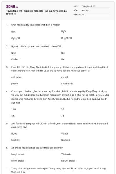 Tuyển tập đề thi minh họa môn Hóa Học cực hay có lời giải (Đề số 1)