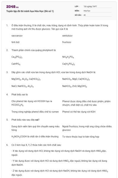 Tuyển tập đề thi minh họa Hóa Học (Đề số 1)