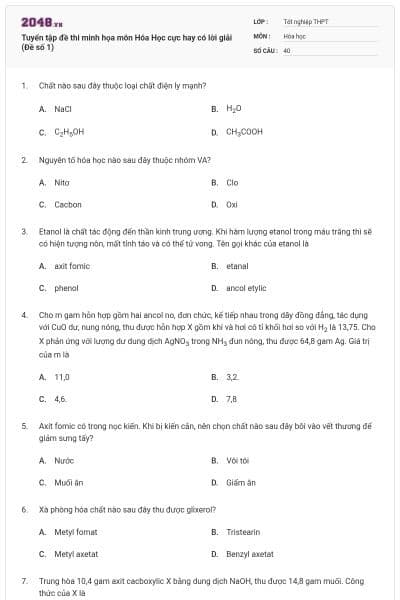 Tuyển tập đề thi minh họa môn Hóa Học cực hay có lời giải (Đề số 1)