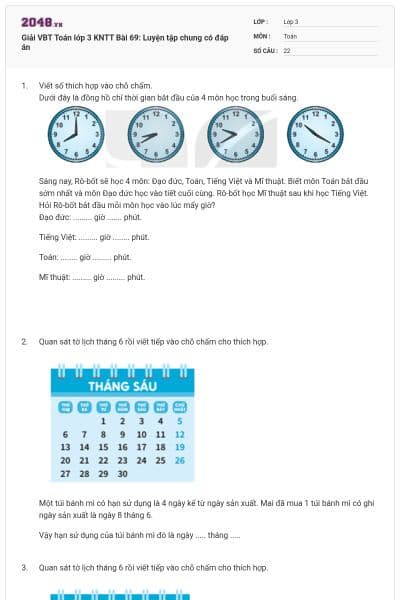 Giải VBT Toán lớp 3 KNTT Bài 69: Luyện tập chung có đáp án