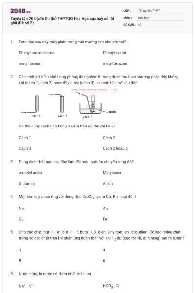 Tuyển tập 20 bộ đề thi thử THPTQG Hóa Học cực hay có lời giải (Đề số 2)