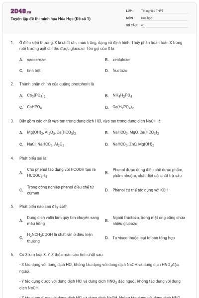 Tuyển tập đề thi minh họa Hóa Học (Đề số 1)