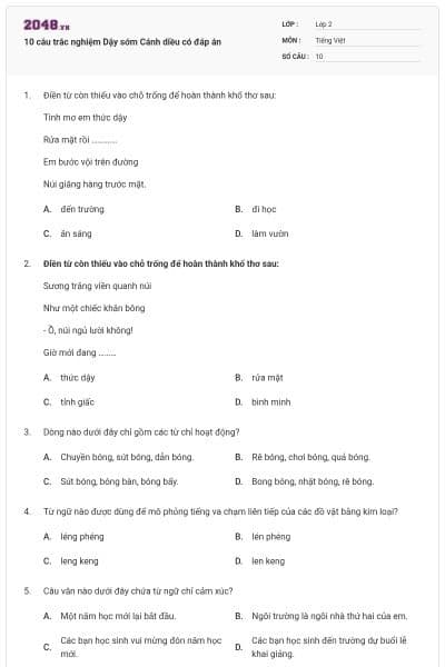 10 câu trắc nghiệm Dậy sớm Cánh diều có đáp án