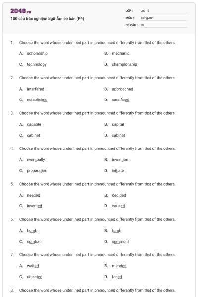 100 câu trắc nghiệm Ngữ Âm cơ bản (P4)