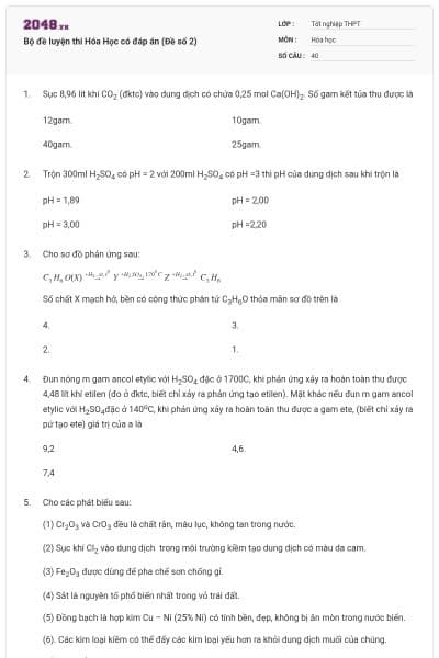 Bộ đề luyện thi Hóa Học có đáp án (Đề số 2)