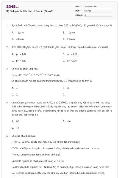 Bộ đề luyện thi Hóa Học có đáp án (Đề số 2)
