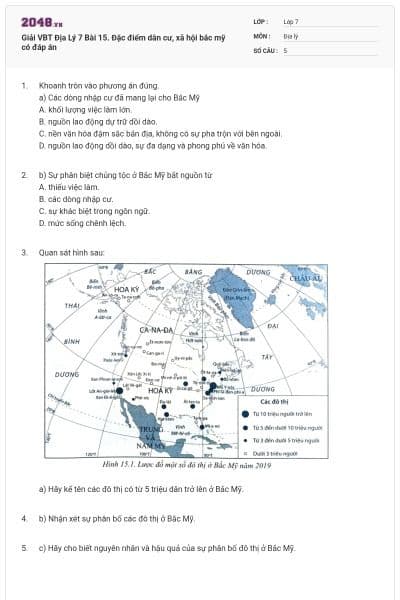 Giải VBT Địa Lý 7 Bài 15. Đặc điểm dân cư, xã hội bắc mỹ có đáp án