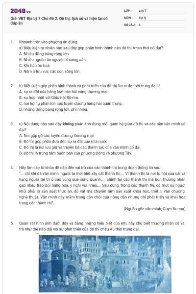 Giải VBT Địa Lý 7 Chủ đề 2. Đô thị: lịch sử và hiện tại có đáp án
