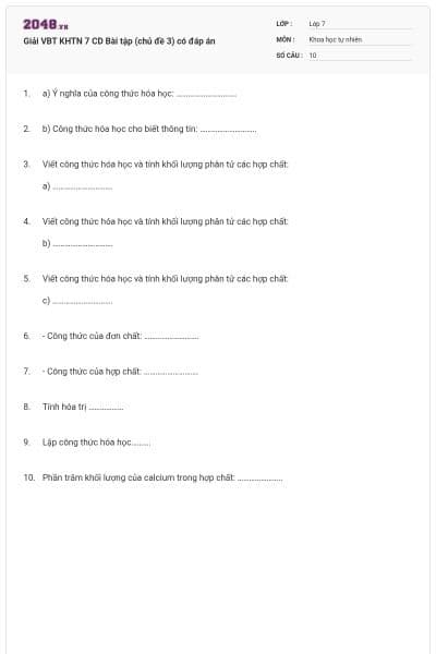 Giải VBT KHTN 7 CD Bài tập (chủ đề 3) có đáp án