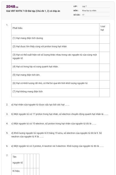 Giải VBT KHTN 7 CD Bài tập (Chủ đề 1, 2) có đáp án