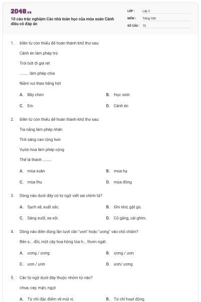 10 câu trắc nghiệm Các nhà toán học của mùa xuân Cánh diều có đáp án