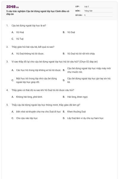 5 câu trắc nghiệm Cậu bé đứng ngoài lớp học Cánh diều có đáp án