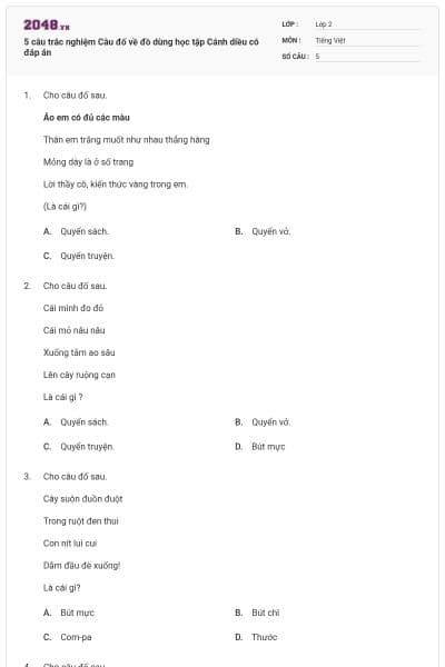 5 câu trắc nghiệm Câu đố về đồ dùng học tập Cánh diều có đáp án