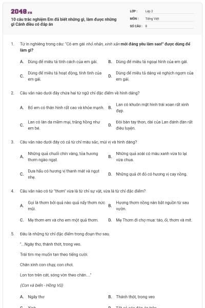 10 câu trắc nghiệm Em đã biết những gì, làm được những gì Cánh diều có đáp án