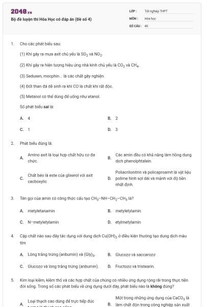 Bộ đề luyện thi Hóa Học có đáp án (Đề số 4)