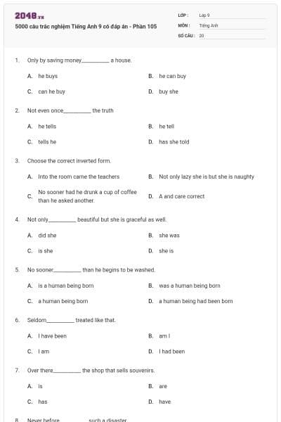 5000 câu trắc nghiệm Tiếng Anh 9 có đáp án - Phần 105