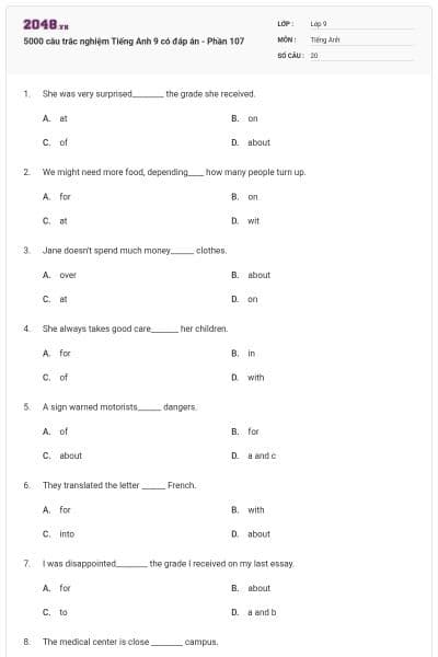 5000 câu trắc nghiệm Tiếng Anh 9 có đáp án - Phần 107