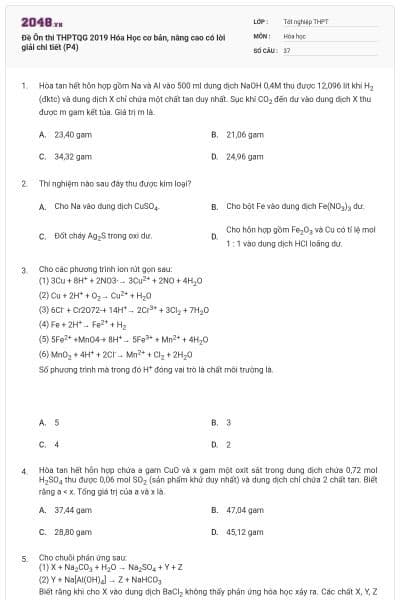 Đề Ôn thi THPTQG 2019 Hóa Học cơ bản, nâng cao có lời giải chi tiết (P4)