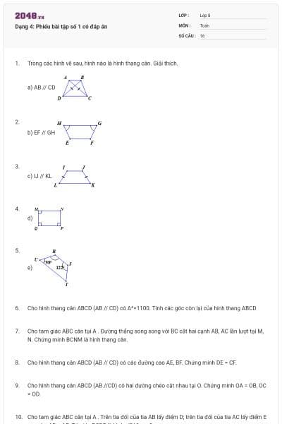 Dạng 4: Phiếu bài tập số 1 có đáp án