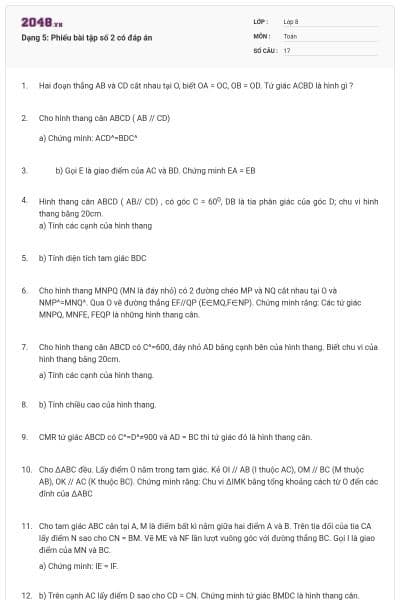 Dạng 5: Phiếu bài tập số 2 có đáp án