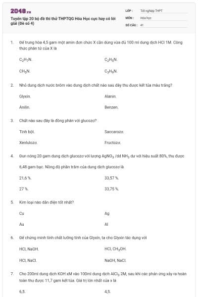 Tuyển tập 20 bộ đề thi thử THPTQG Hóa Học cực hay có lời giải (Đề số 4)