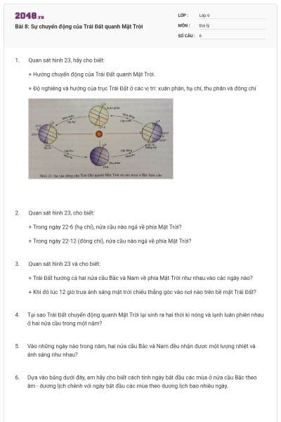 Bài 8: Sự chuyển động của Trái Đất quanh Mặt Trời