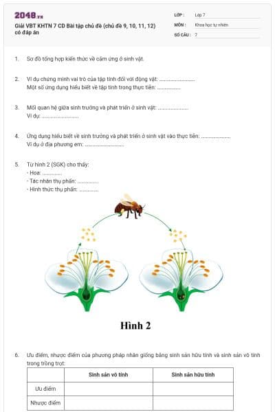Giải VBT KHTN 7 CD Bài tập chủ đề (chủ đề 9, 10, 11, 12) có đáp án