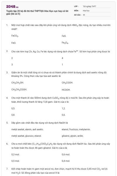 Tuyển tập 20 bộ đề thi thử THPTQG Hóa Học cực hay có lời giải (Đề số 5)