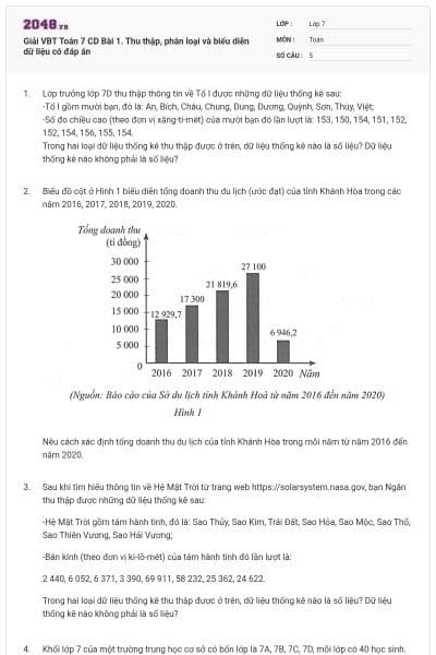 Giải VBT Toán 7 CD Bài 1. Thu thập, phân loại và biểu diễn dữ liệu có đáp án