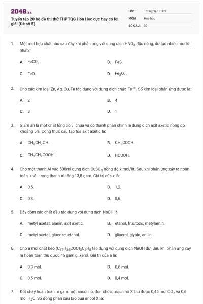 Tuyển tập 20 bộ đề thi thử THPTQG Hóa Học cực hay có lời giải (Đề số 5)