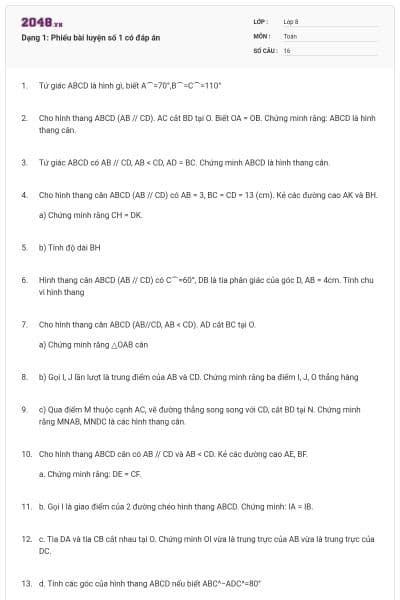 Dạng 1: Phiếu bài luyện số 1 có đáp án