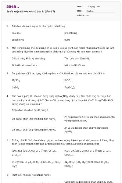 Bộ đề luyện thi Hóa Học có đáp án (Đề số 7)