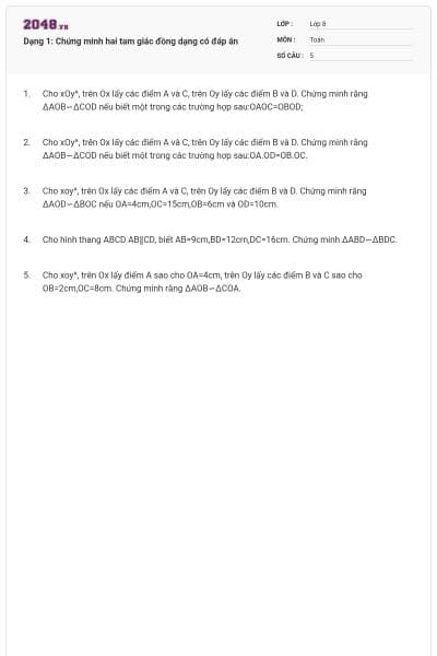 Dạng 1: Chứng minh hai tam giác đồng dạng có đáp án