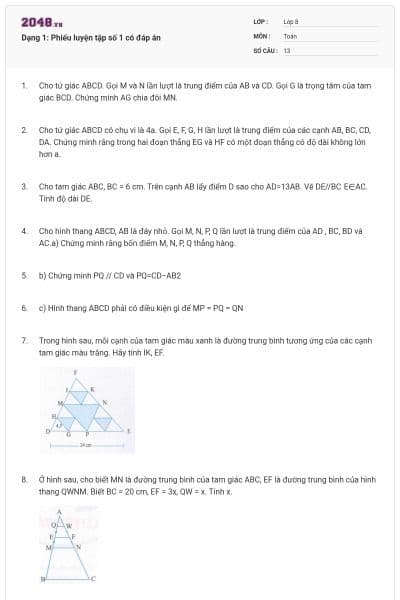 Dạng 1: Phiếu luyện tập số 1 có đáp án